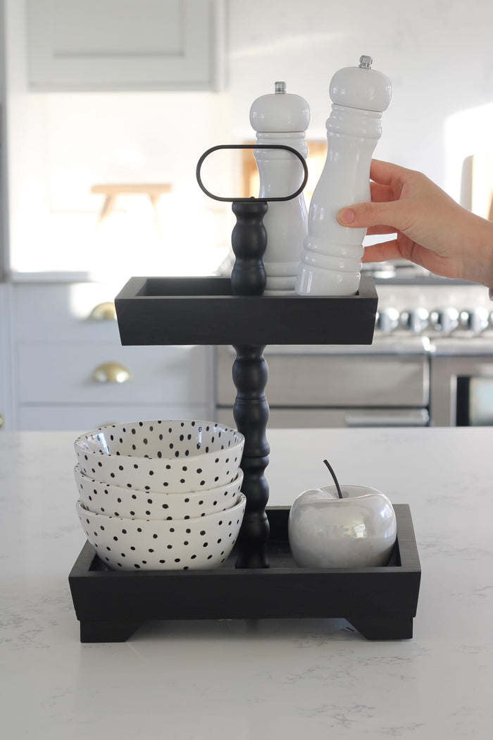 2 Tier Cake Stand - Square/Black
