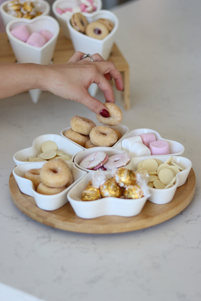 7 Pc Lazy Susan Heart Snacking Station - Natural