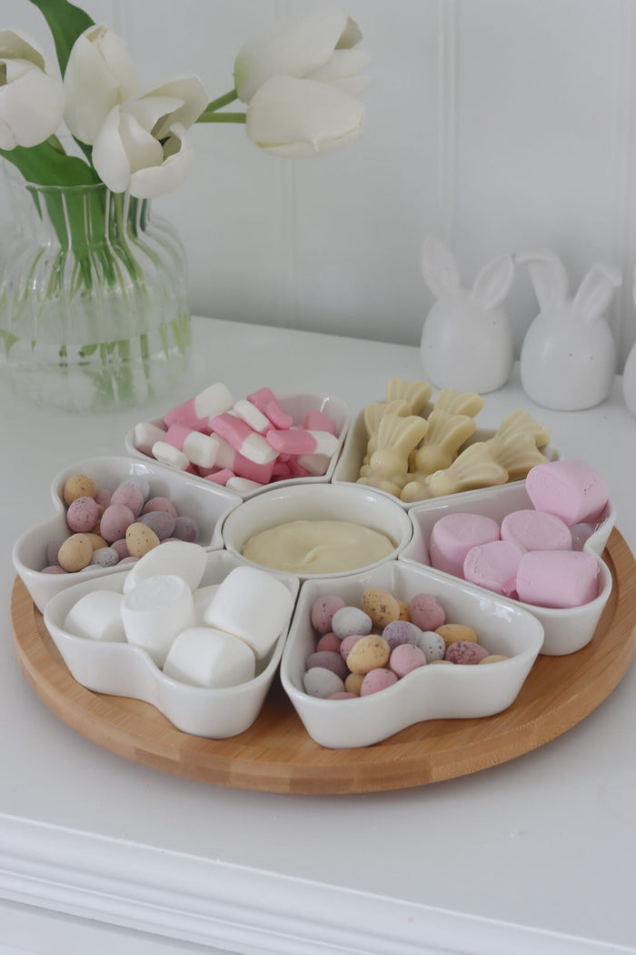 7 Pc Lazy Susan Heart Snacking Station - Natural