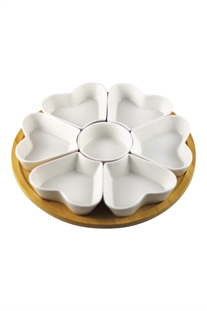 7 Pc Lazy Susan Heart Snacking Station - Natural