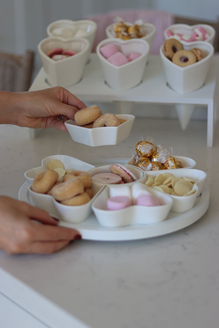 7 Pc Lazy Susan Heart Snacking Station - White