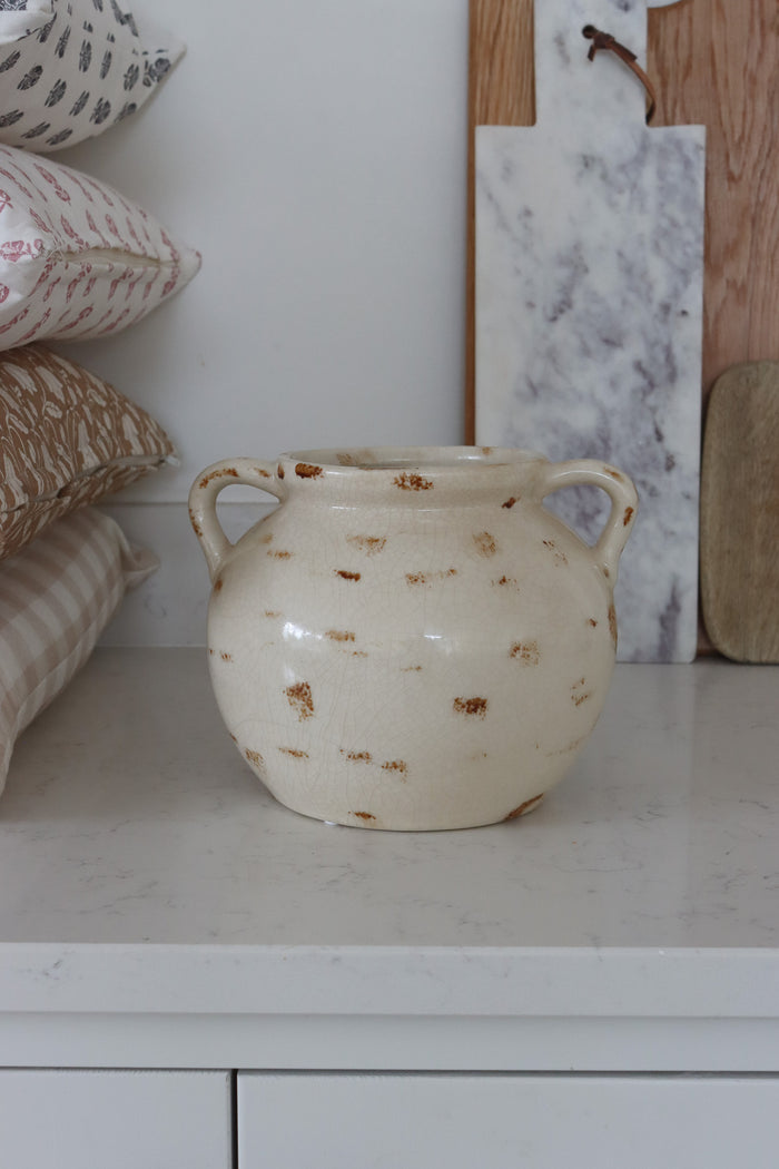 Aged Cream Ceramic Vase