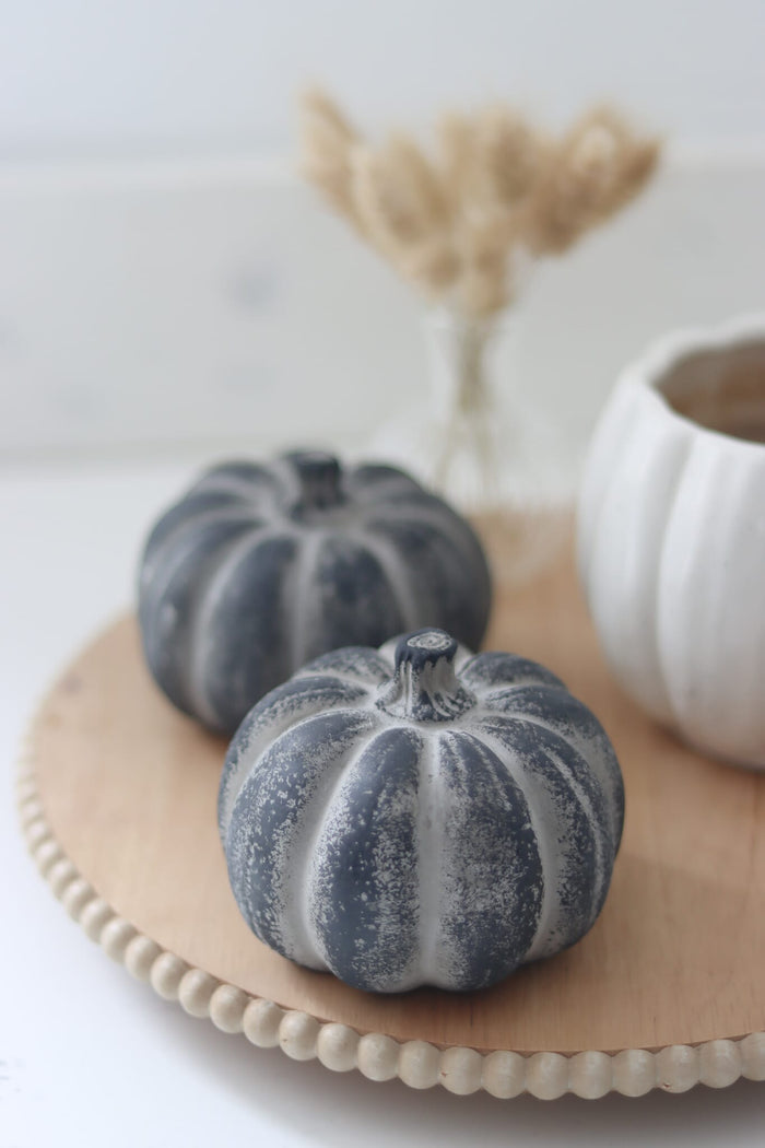 Black Stone Resin Pumpkin - Medium 2Pc Set