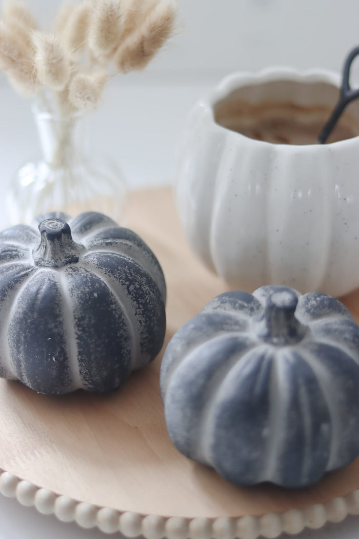 Black Stone Resin Pumpkin - Medium 2Pc Set