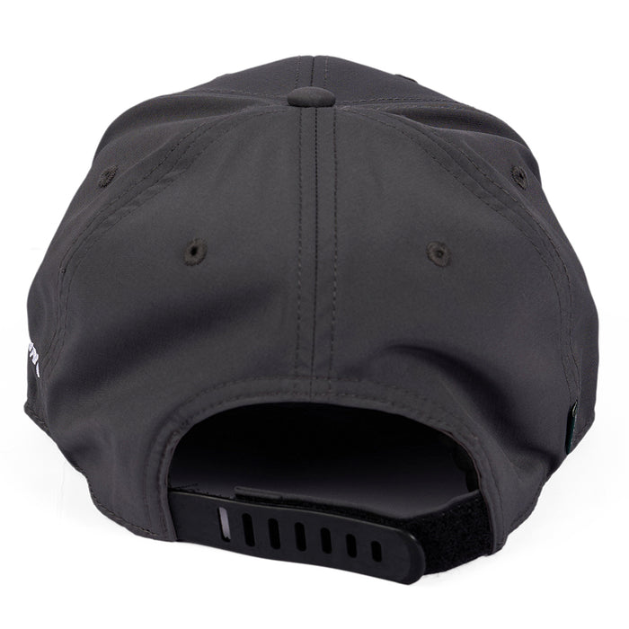 The Boeing B-52 Velocity Unisex Hat is a dark gray, moisture-wicking baseball cap with an adjustable strap and ventilation holes, ideal for staying cool on sunny days.