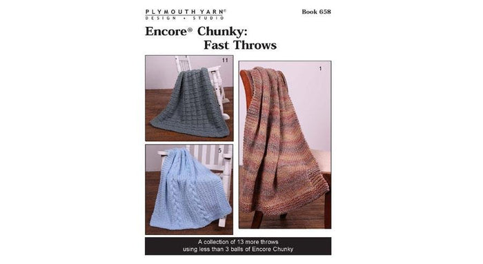 Plymouth Yarns Book 658 Encore Chunky: Fast Throws | Michigan Fine Yarns - | Knitting Book at Michigan Fine Yarns