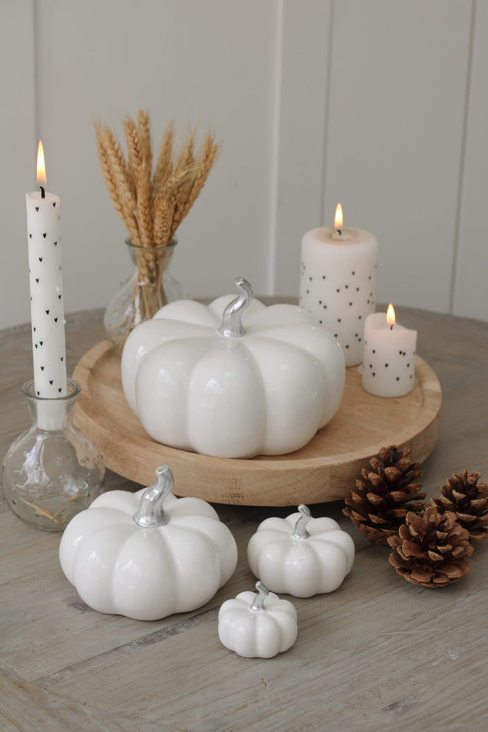 Ceramic Pumpkin White/Silver Stalk - Medium 2Pc Set