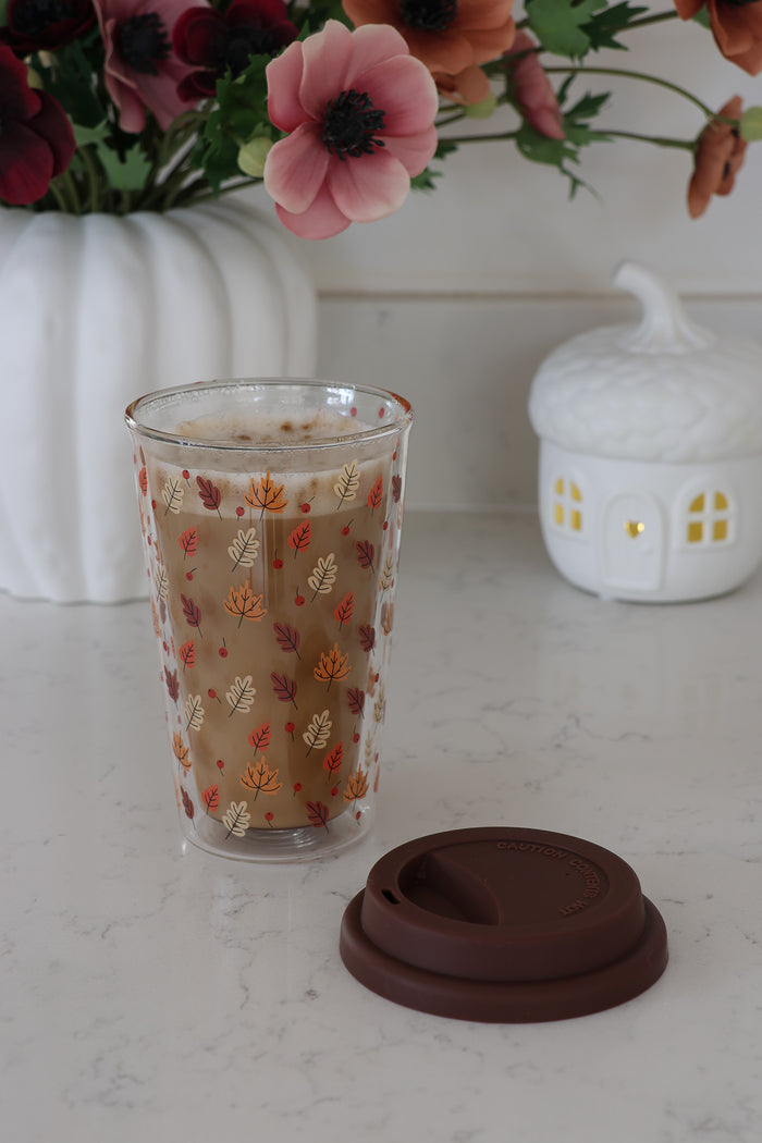 Double Walled Glass Travel Mug – Autumn Leaves