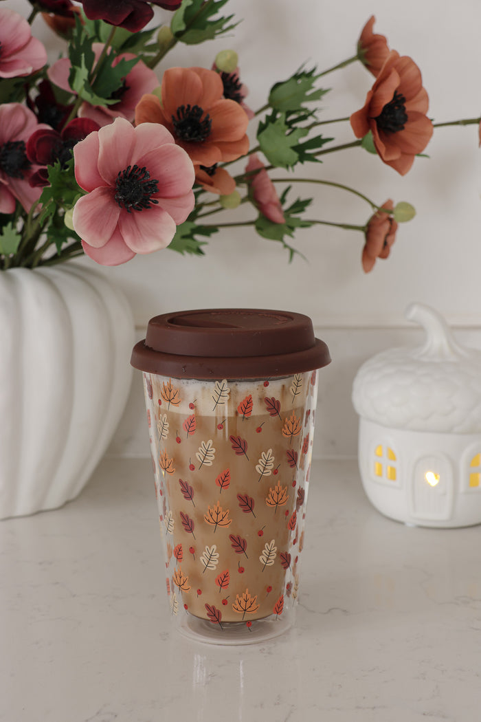 Double Walled Glass Travel Mug – Autumn Leaves