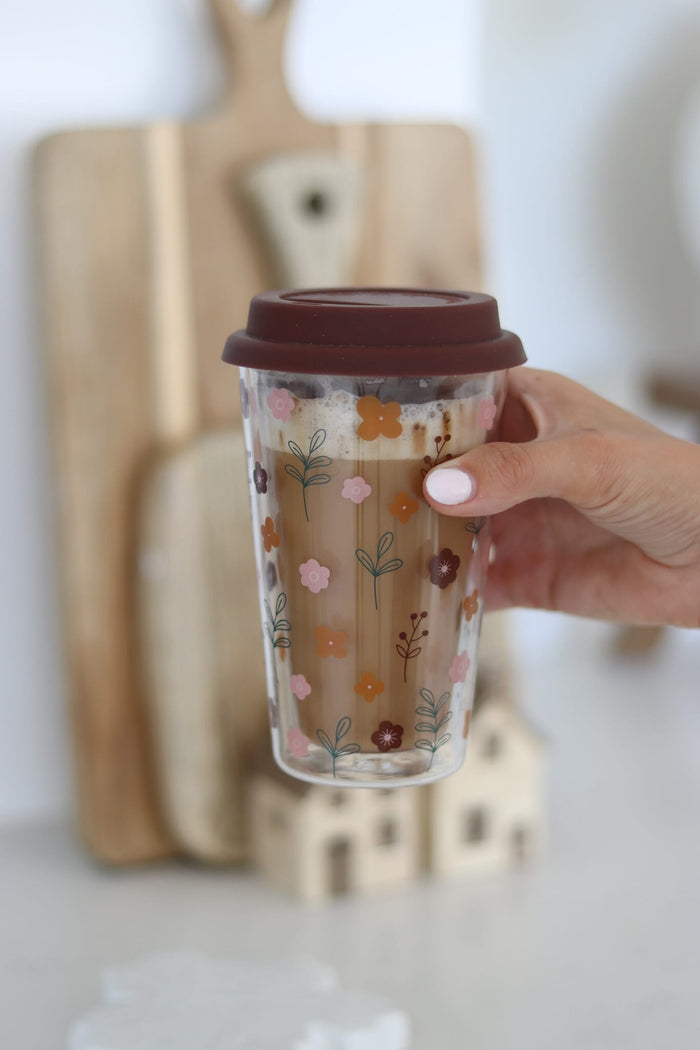 Double Walled Glass Travel Mug – Cosy Bloom