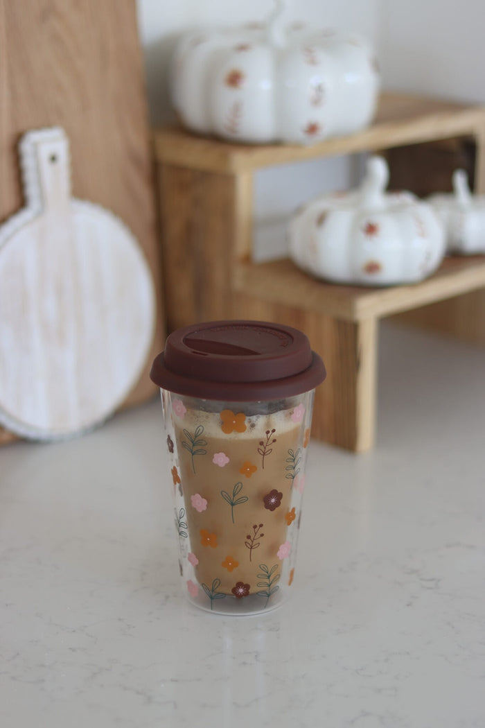 Double Walled Glass Travel Mug – Cosy Bloom