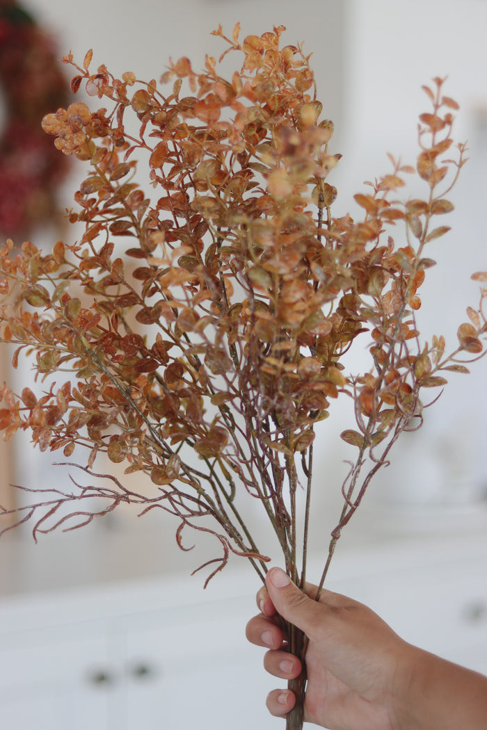 Faux Flowers - Autumn Orange Eucalyptus Spray