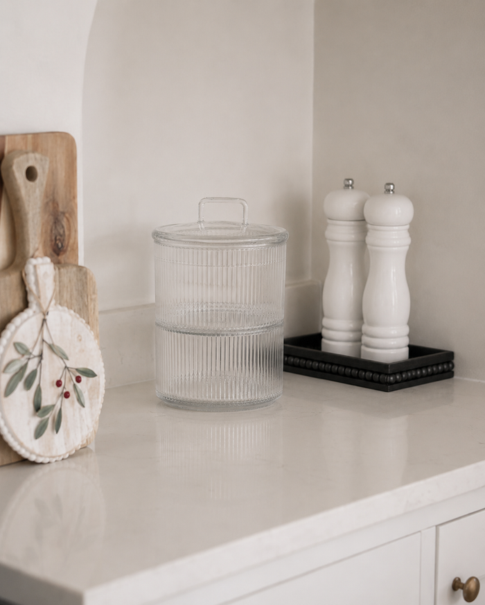 Fluted Stackable Glass Jar