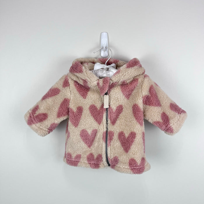 Hanna Andersson Baby Bear Jacket Recycled Marshmallow Oat Hearts 50 cm 0-3 Months