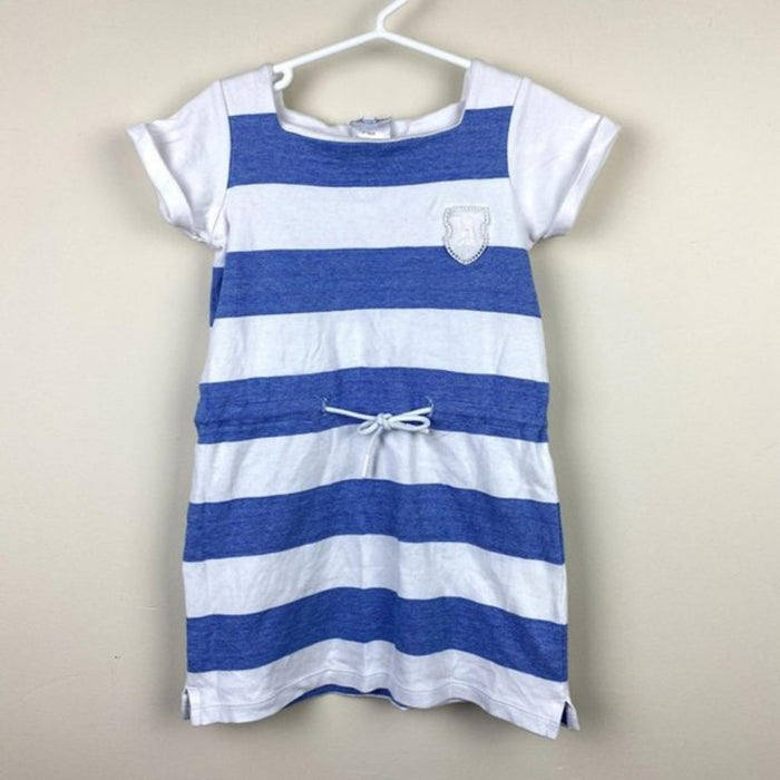 Jacadi Paris Girls Blue & White Striped Dress 4T