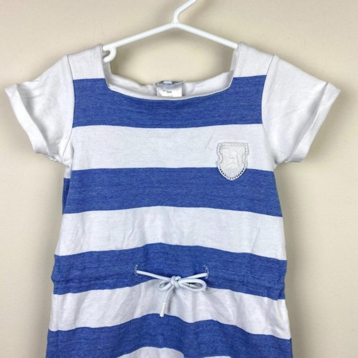 Jacadi Paris Girls Blue & White Striped Dress 4T
