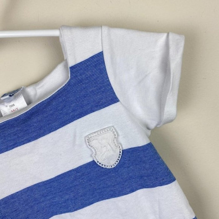 Jacadi Paris Girls Blue & White Striped Dress 4T