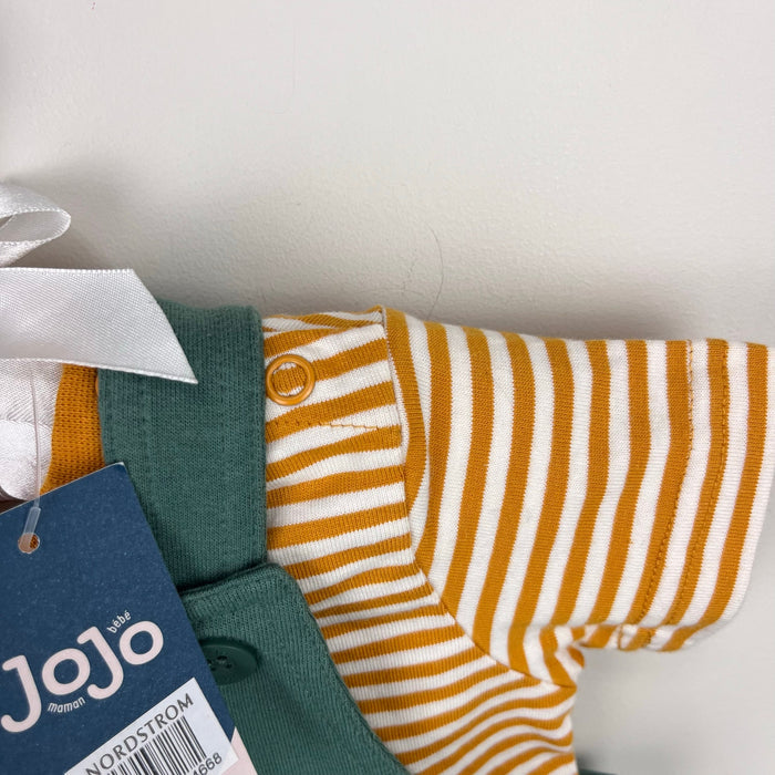JoJo Maman Bebe Khaki Diplodocus 2-Piece Appliqué Dungarees & T-Shirt Set 3-6 Months NWT
