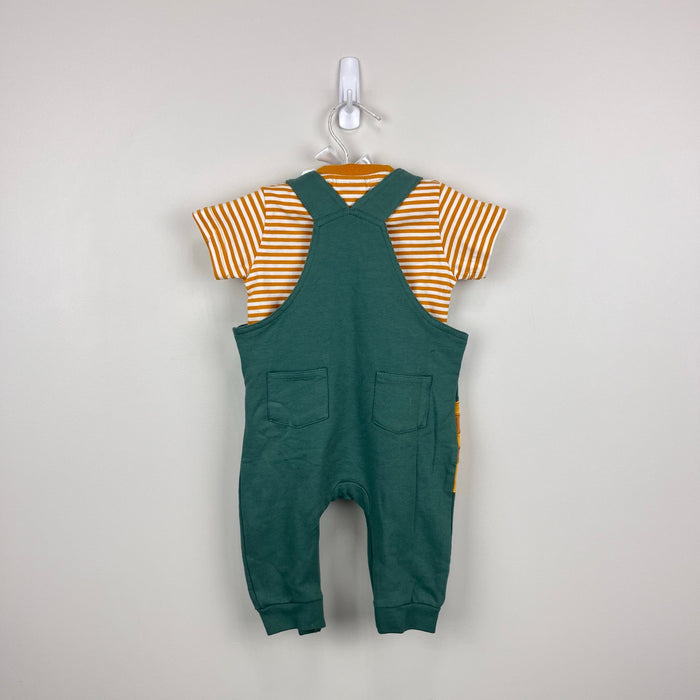 JoJo Maman Bebe Khaki Diplodocus 2-Piece Appliqué Dungarees & T-Shirt Set 3-6 Months NWT
