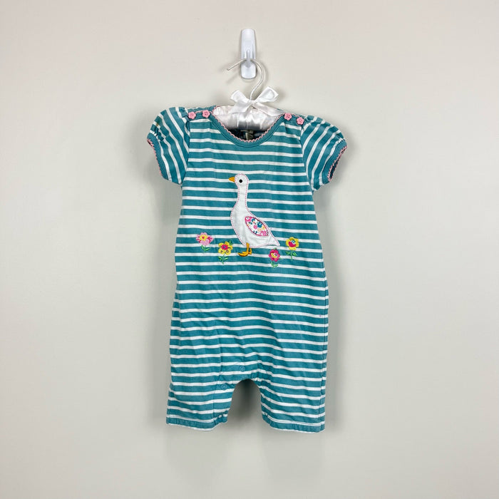 JoJo Maman Bebe Striped Applique Duck Shortall Romper 6-12 Months