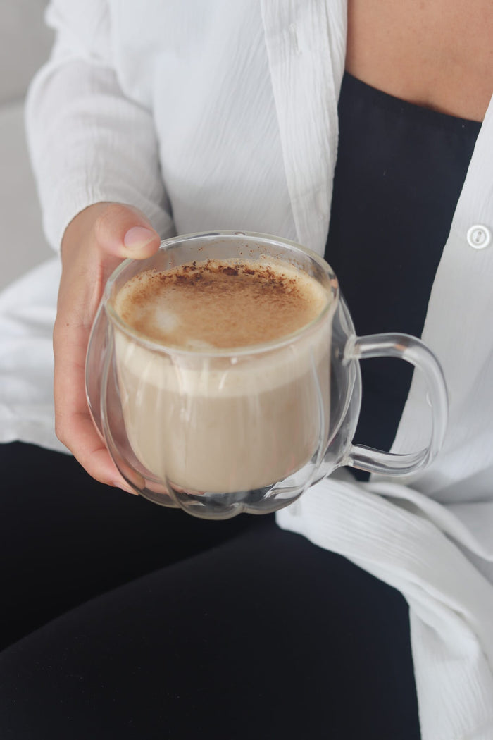 Large Double Wall Glass Pumpkin Mug
