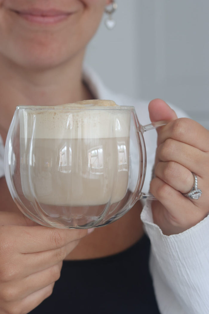 Large Double Wall Glass Pumpkin Mug