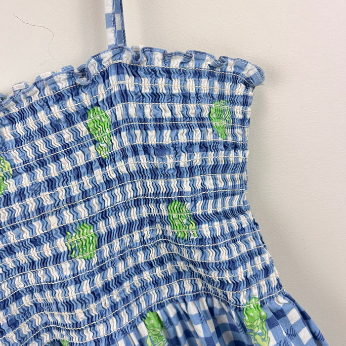 Lilly Pulitzer Girls Sweet Blue Picnic Plaid Smocked Hermit Crab Dress 6