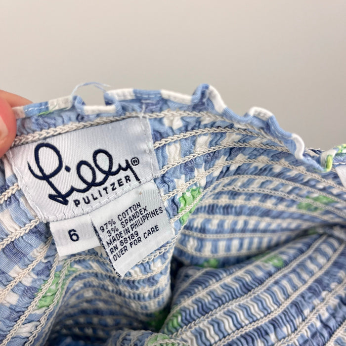 Lilly Pulitzer Girls Sweet Blue Picnic Plaid Smocked Hermit Crab Dress 6