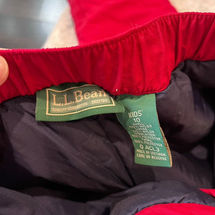 L.L. Bean Kids Insulated Snow Pants Red 10