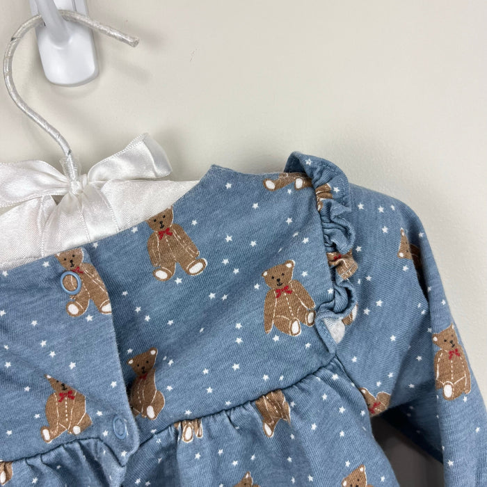 Mini Boden Long Sleeve Ruffle Teddy Bear Blouse Blue 6-12 Months