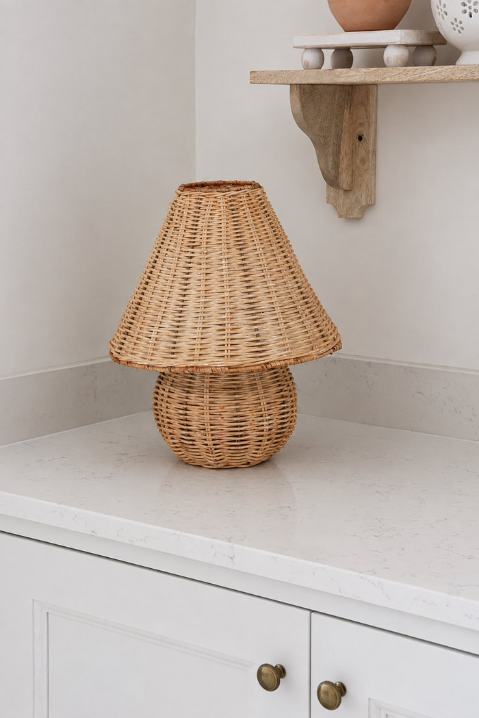 Natural Round Rattan Table Lamp - Flat Shade