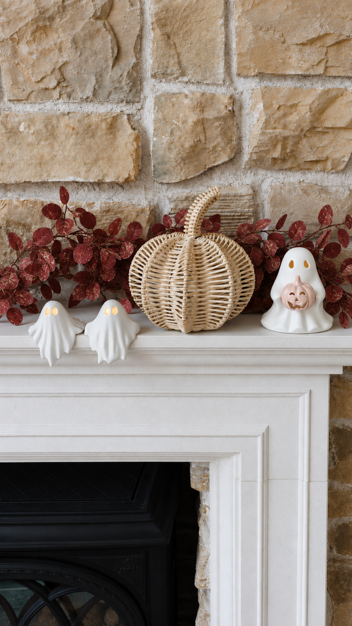 Rattan Pumpkin & Ghost Halloween Shelf Bundle