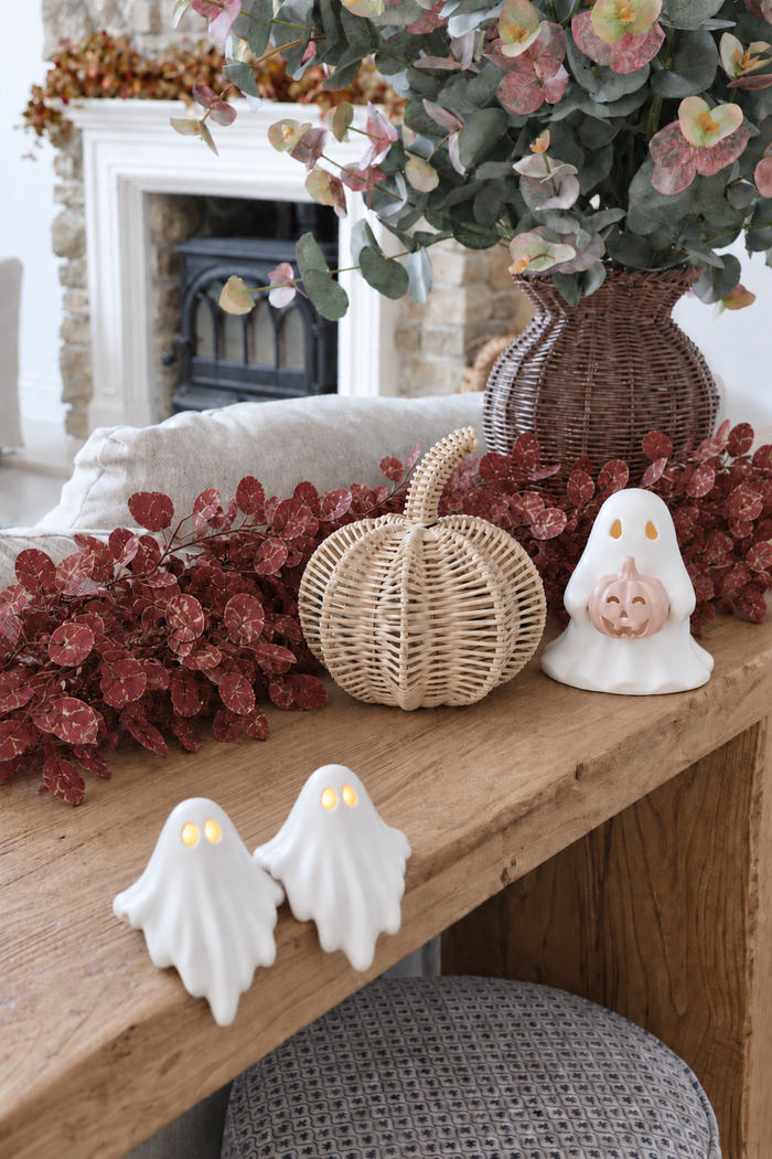 Rattan Pumpkin & Ghost Halloween Shelf Bundle