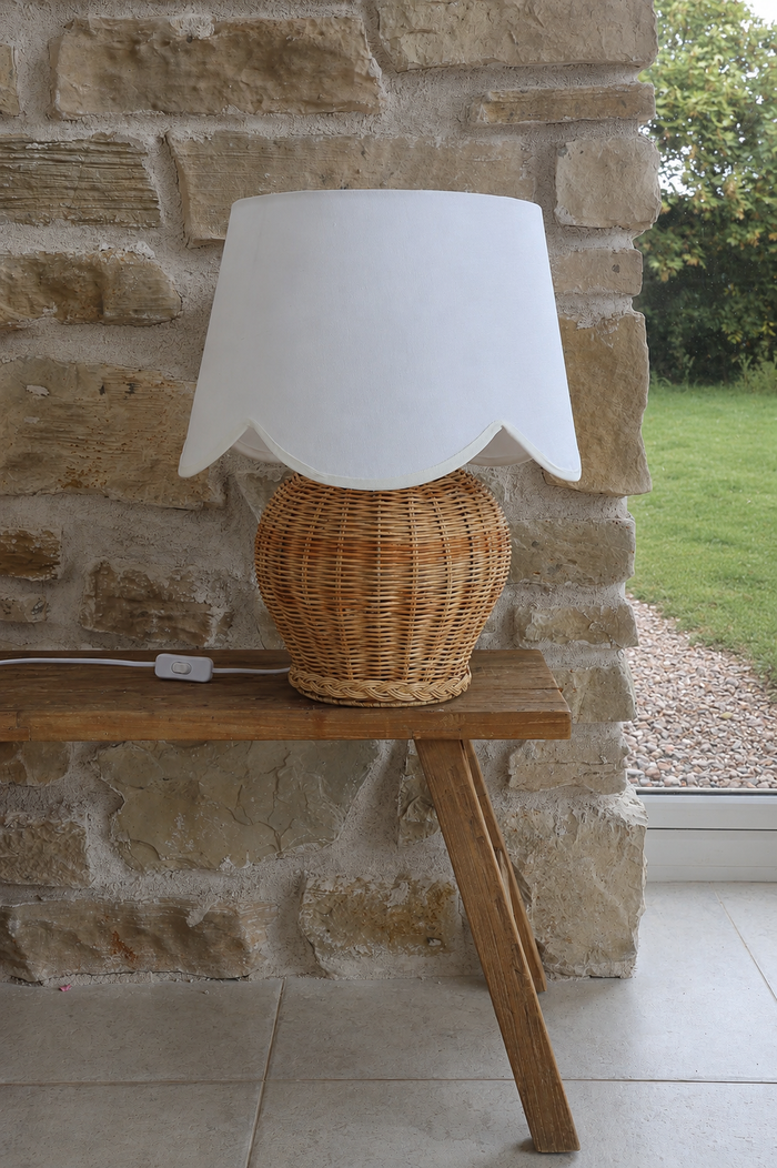Rattan Table Lamp – Scalloped Fabric Shade – Natural