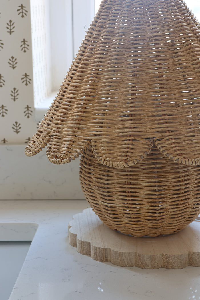 Round Rattan Table Lamp – Scalloped Shade – Natural