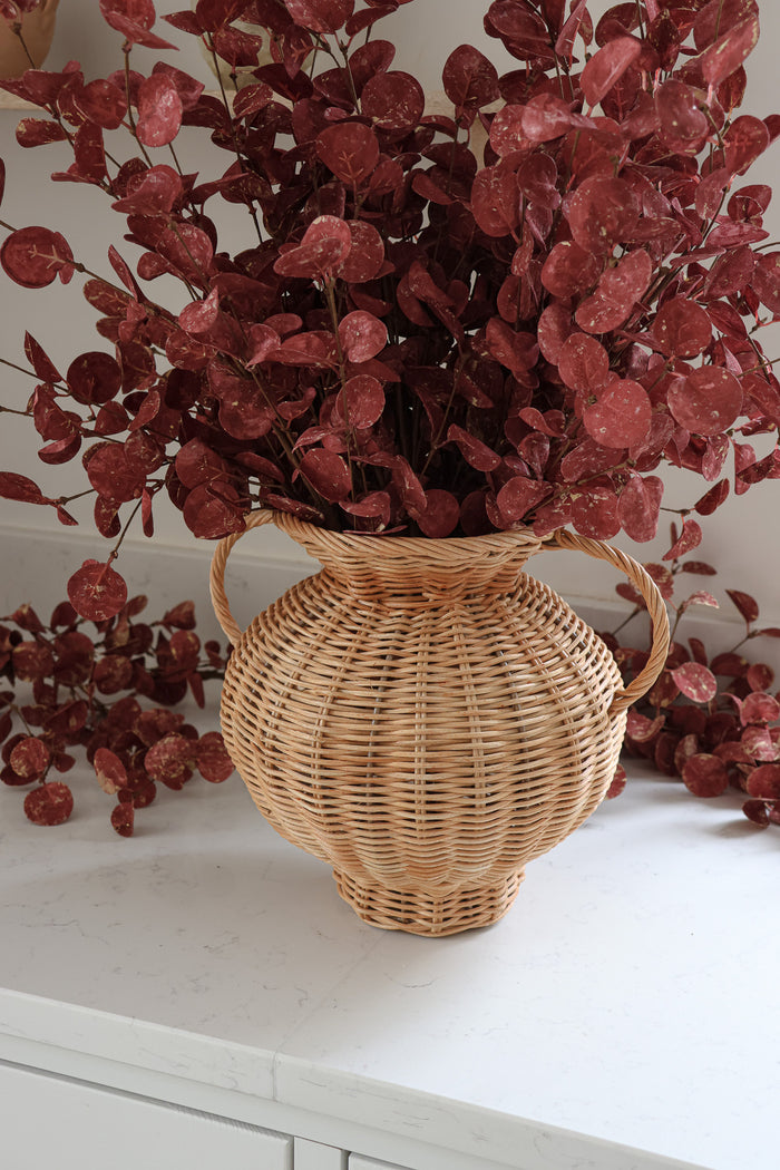 Round Rattan Vase with Handles – Natural