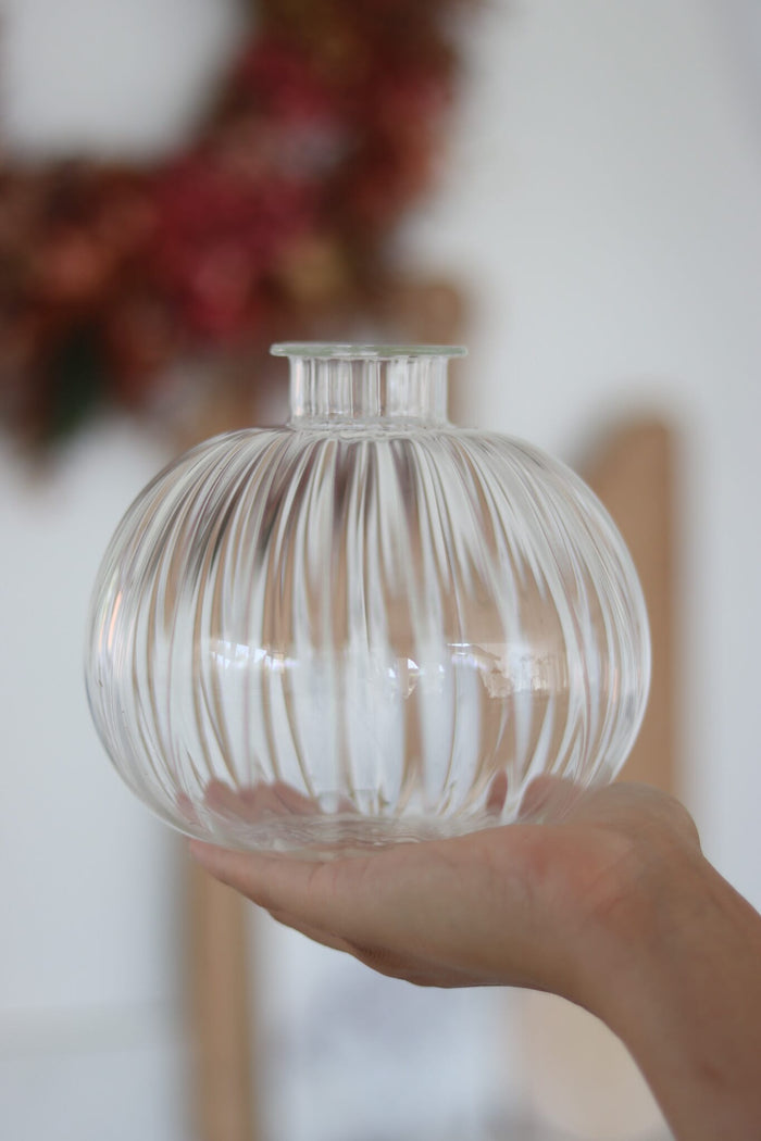 Round Ribbed Glass Vase