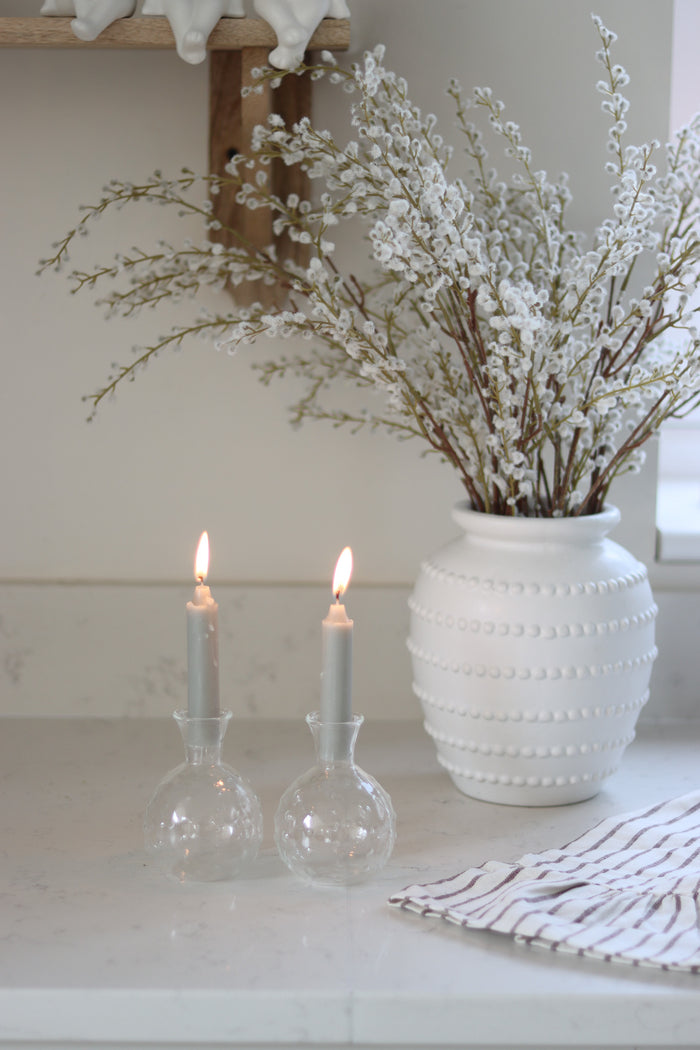 Set of 2 Embossed Glass Candle Holders