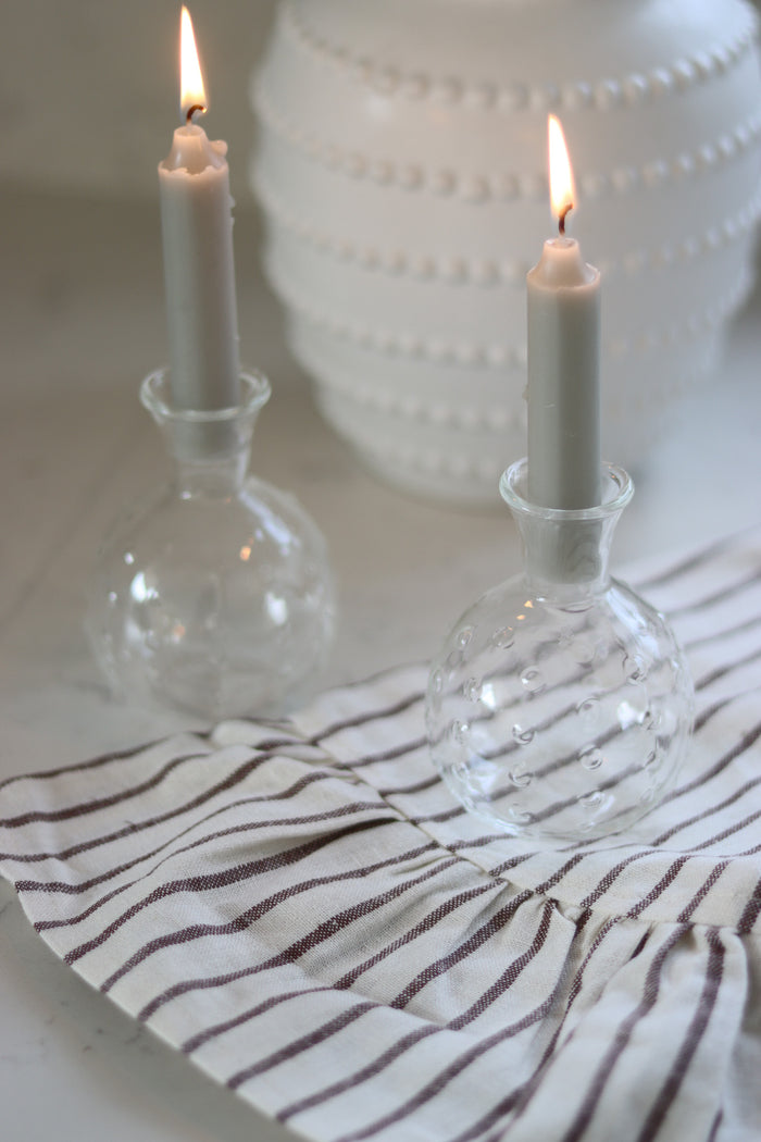 Set of 2 Embossed Glass Candle Holders