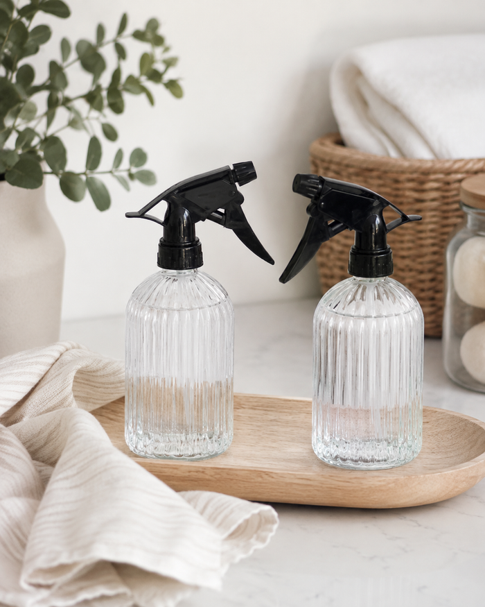 Set of 2 Fluted Glass Spray Bottles