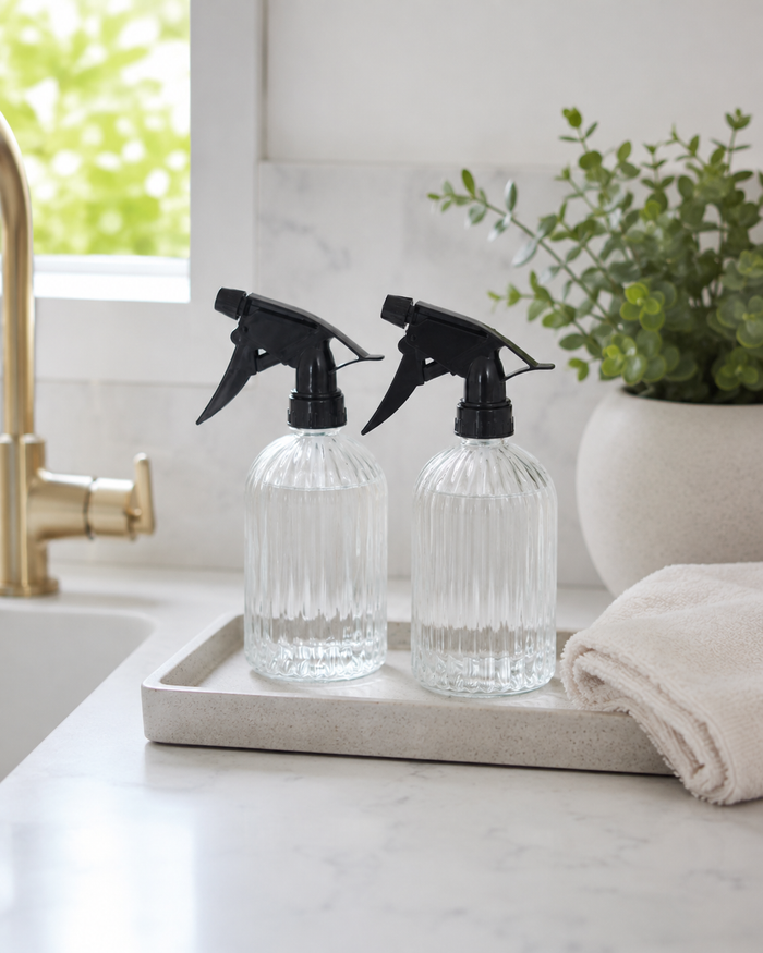 Set of 2 Fluted Glass Spray Bottles