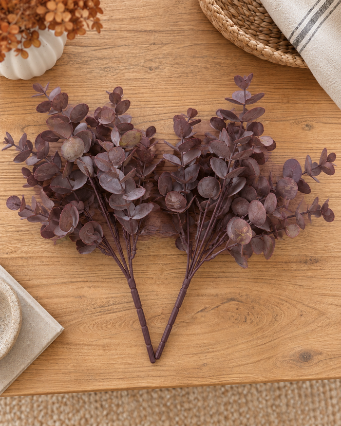 Set of 2 Short Stem Artificial Eucalyptus – Burgundy