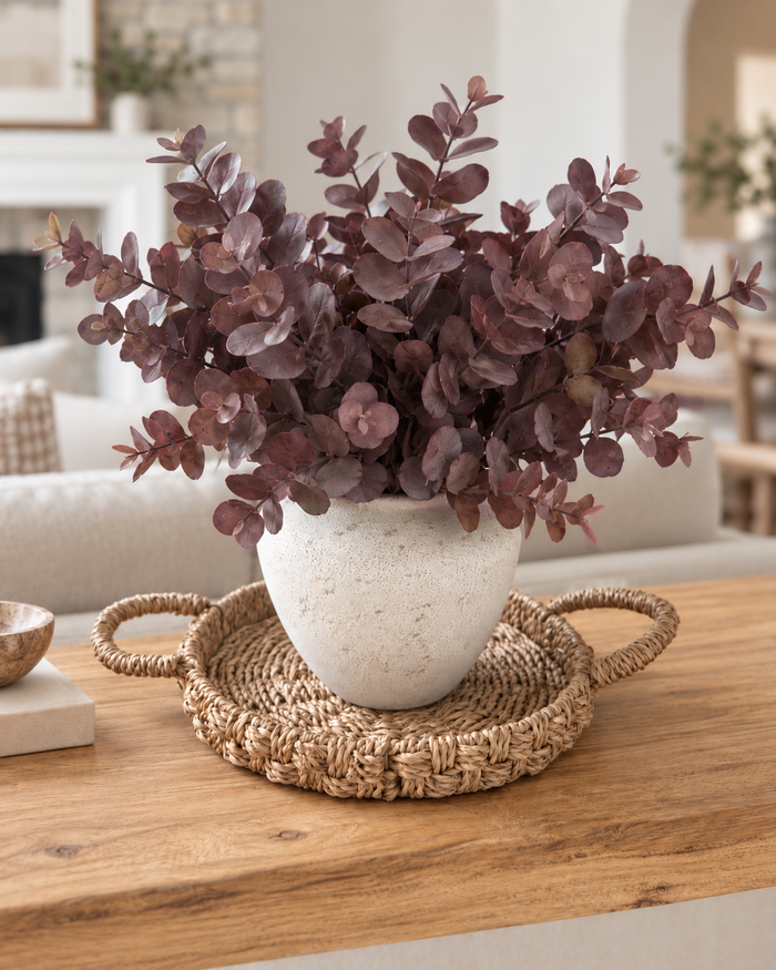 Set of 2 Short Stem Artificial Eucalyptus – Burgundy