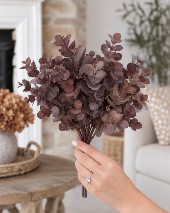 Set of 2 Short Stem Artificial Eucalyptus – Burgundy