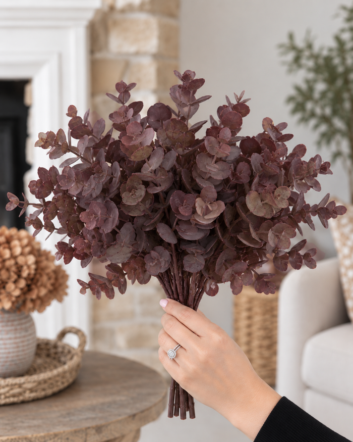 Set of 2 Short Stem Artificial Eucalyptus – Burgundy