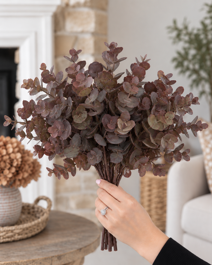 Set of 2 Short Stem Artificial Eucalyptus  – Plum