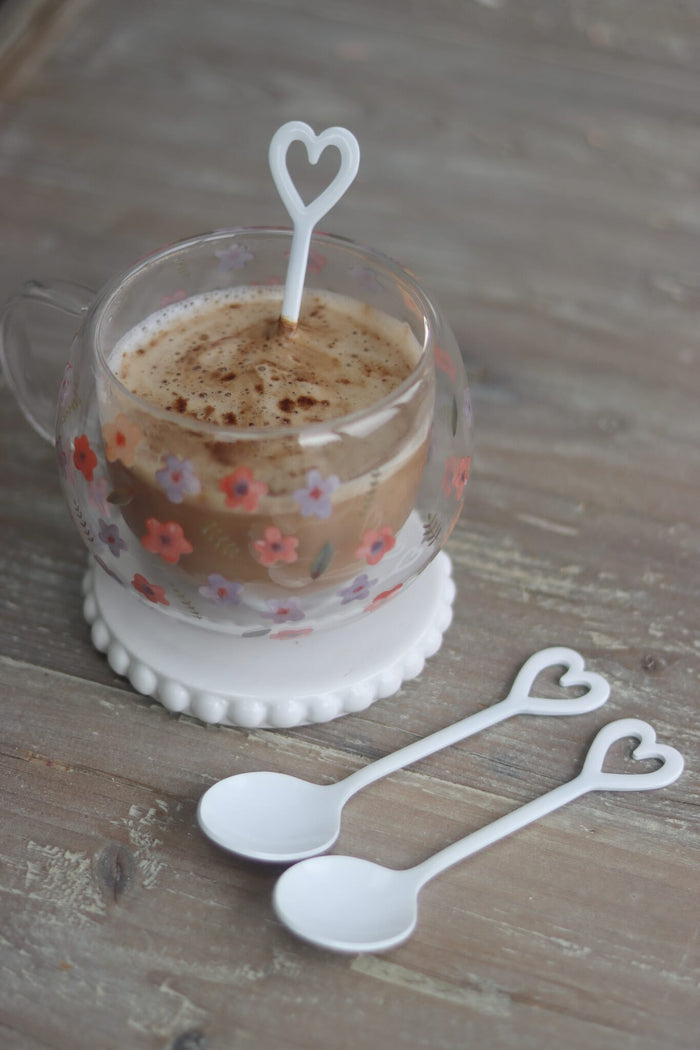 Set Of 3 Heart Latte Spoons - White