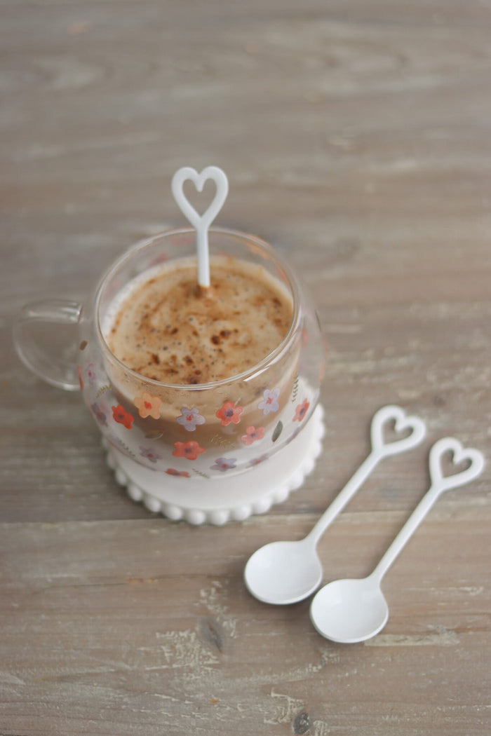 Set Of 3 Heart Latte Spoons - White