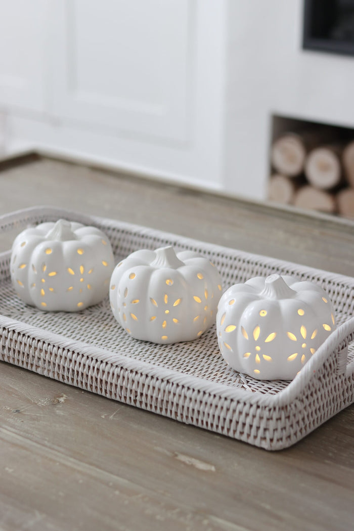Set of 3 Medium LED Ceramic Pumpkins
