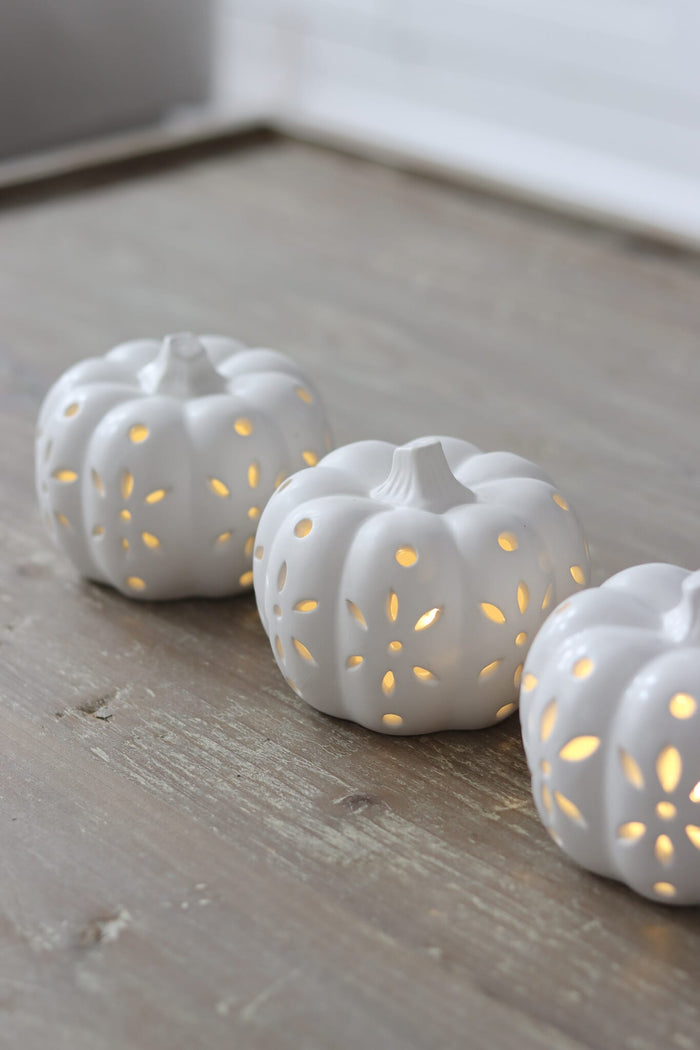 Set of 3 Medium LED Ceramic Pumpkins